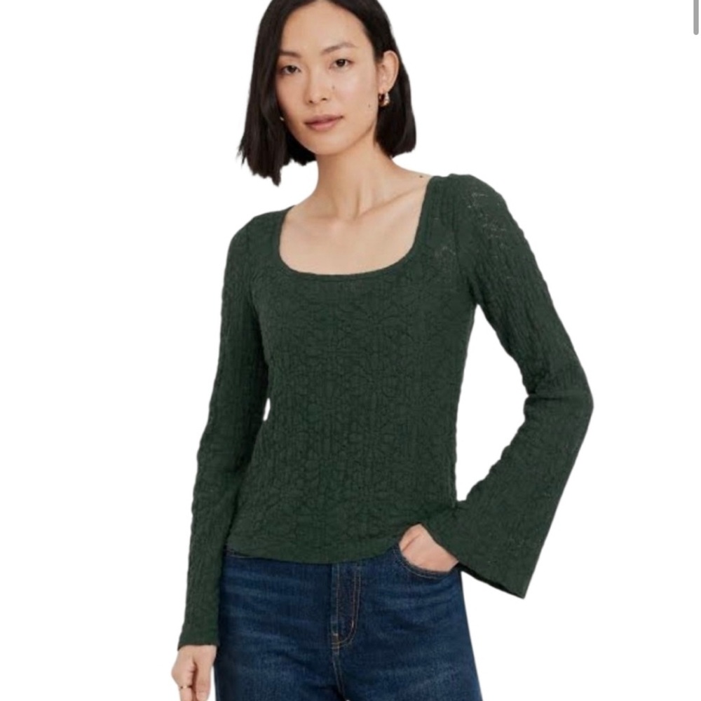 Old Navy Textured Floral Lace Scoop Neck Top Bell Long Sleeve Green Size Large
